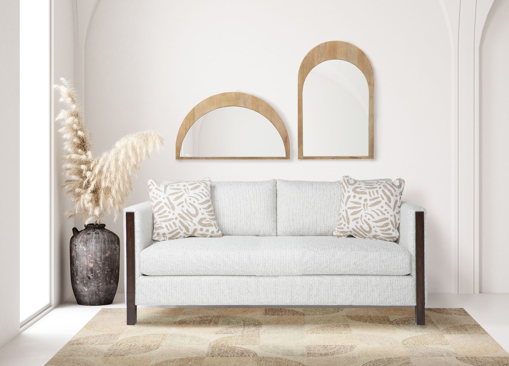 The Oliver Sofa in white upholstery sits in a modern living room surrounded by decor from Penny Mustard