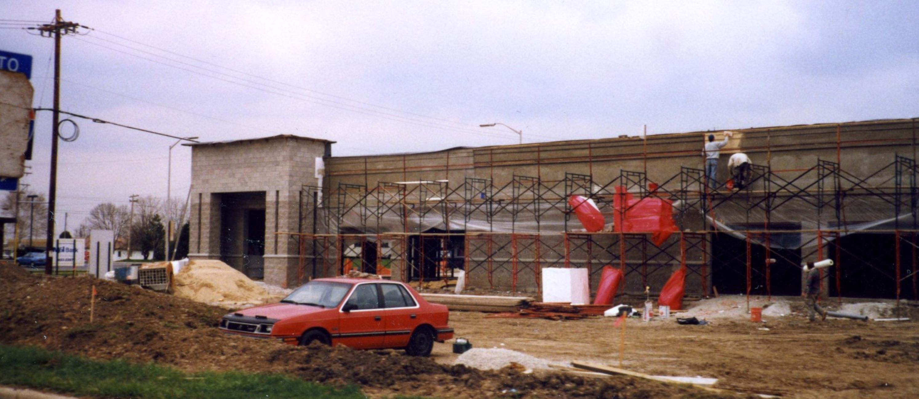 Image of construction of the original Penny Mustard Home Furnishings store in the 80's