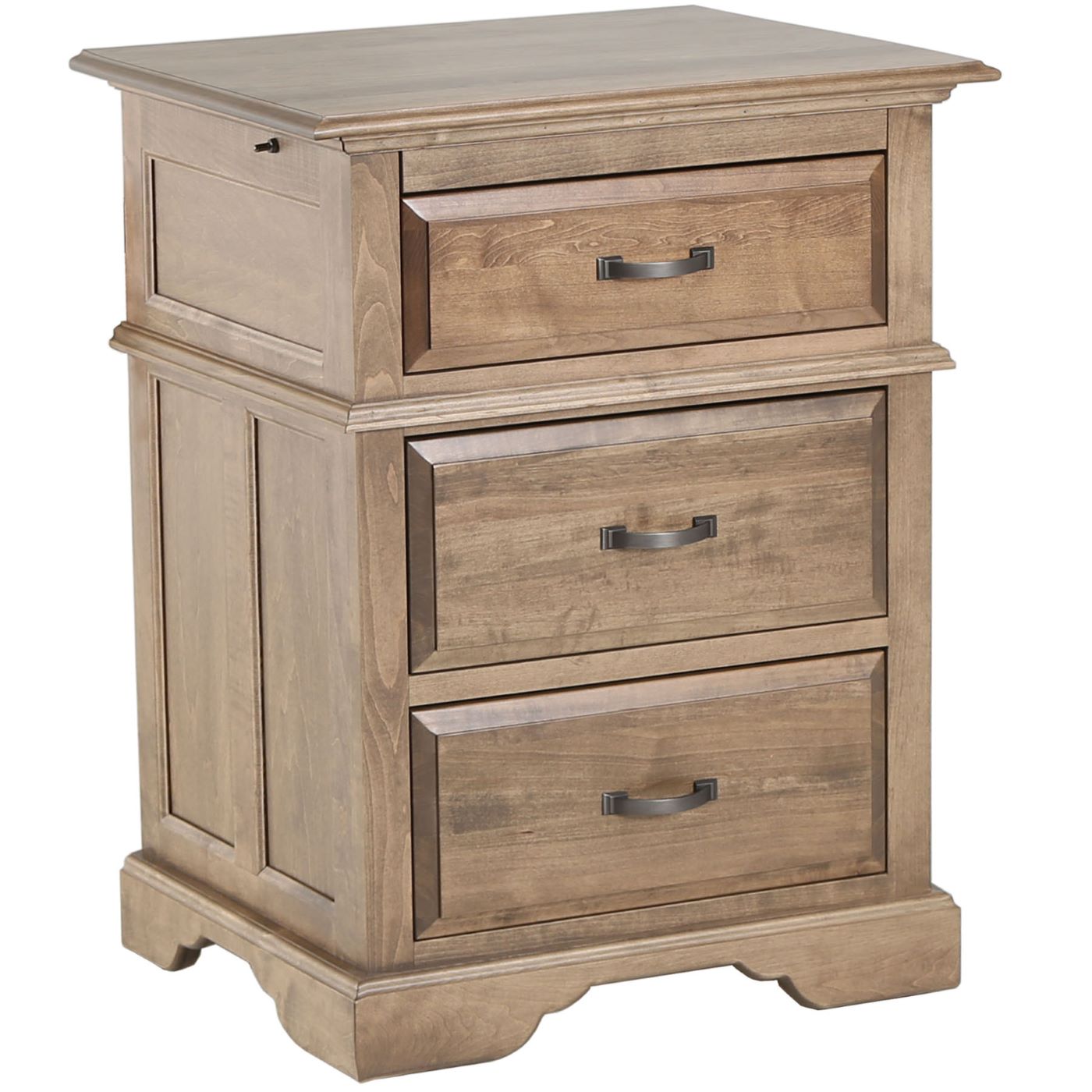 The Colonial Nightstand in light brown stain sits on a field of white