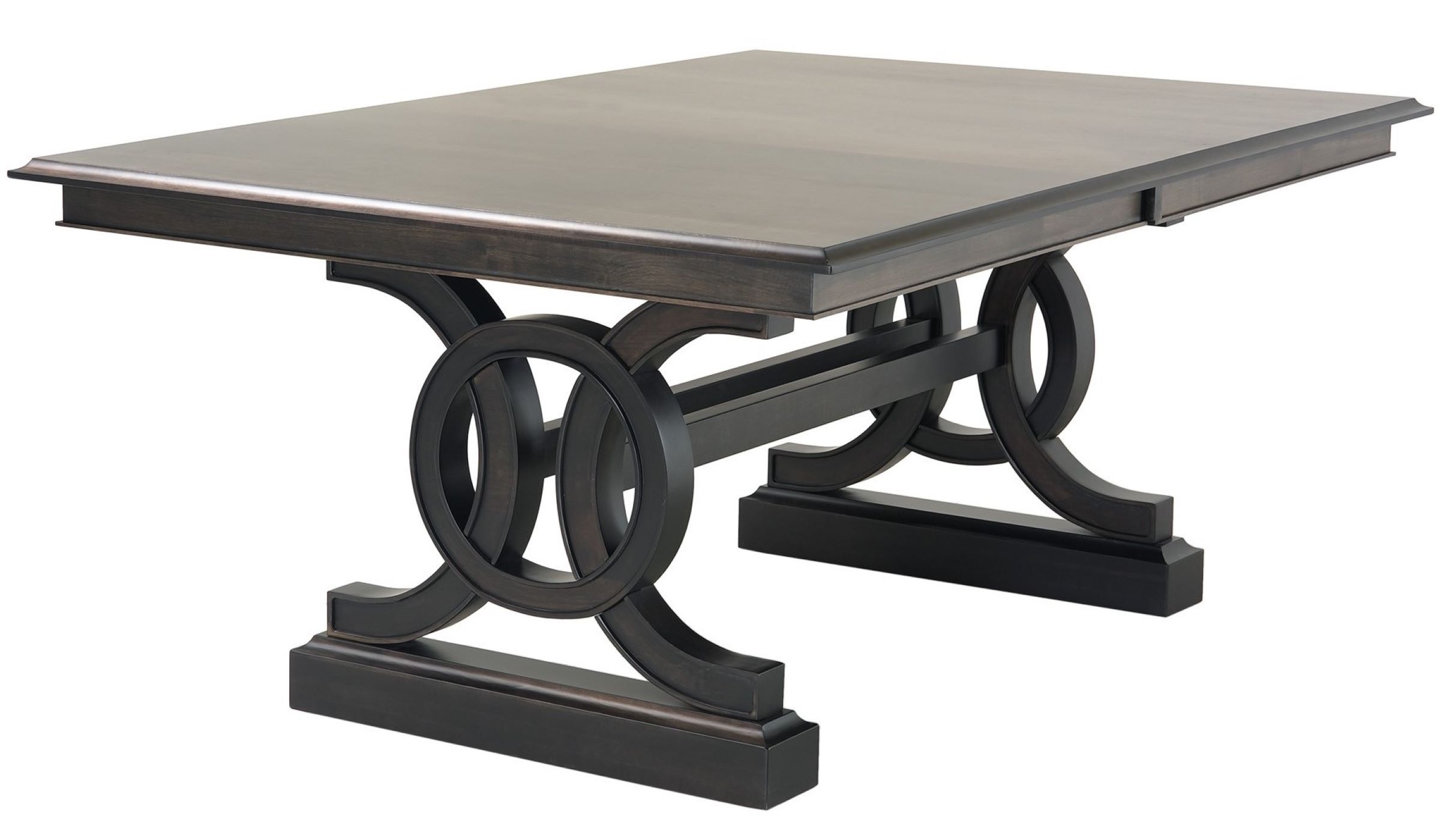 The Emma Table from Penny Mustard with dark stained finish sits on a field of white